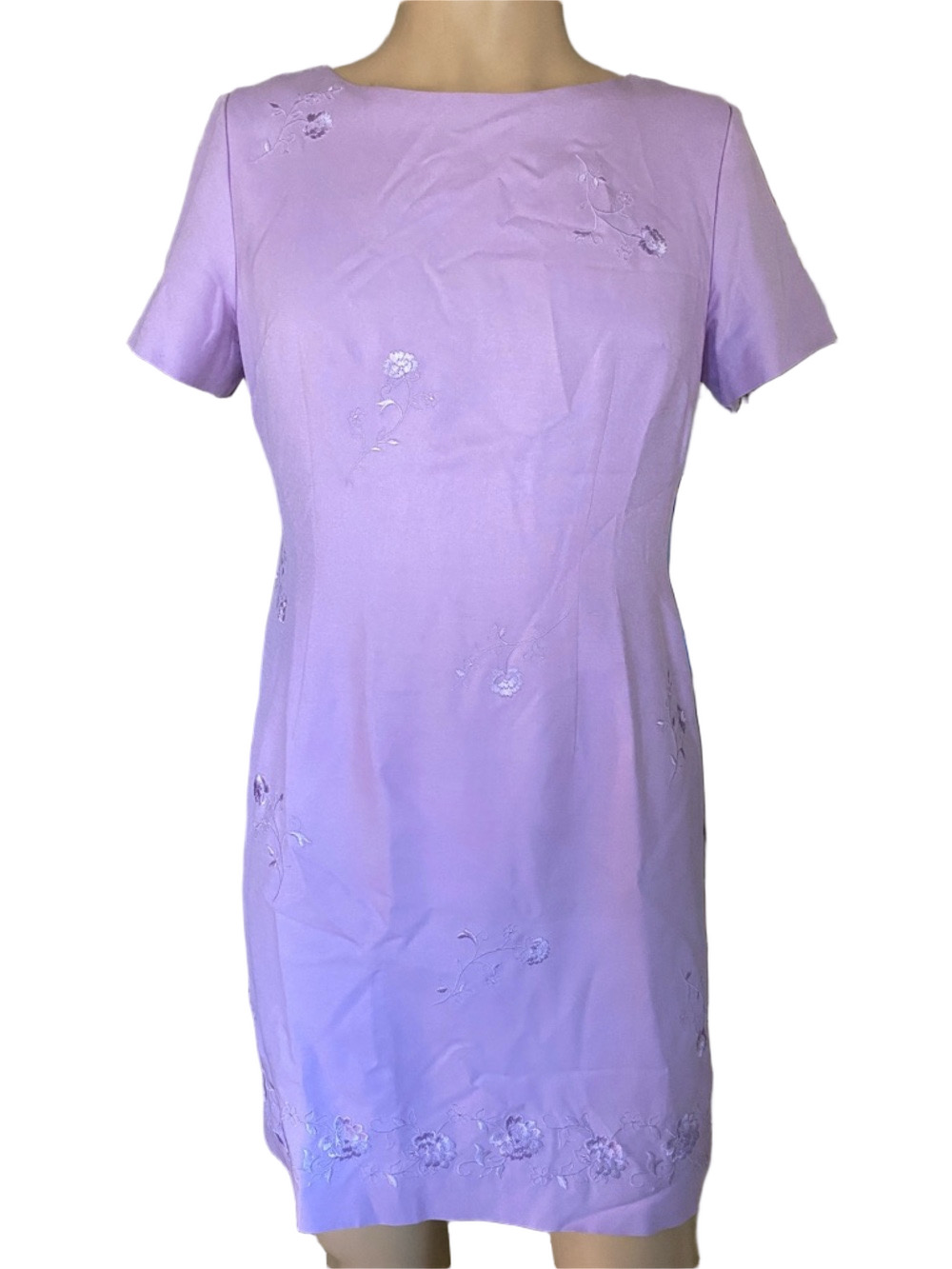 Talbots Lavender silk Embroidered Short Sleeve Sheath Dress